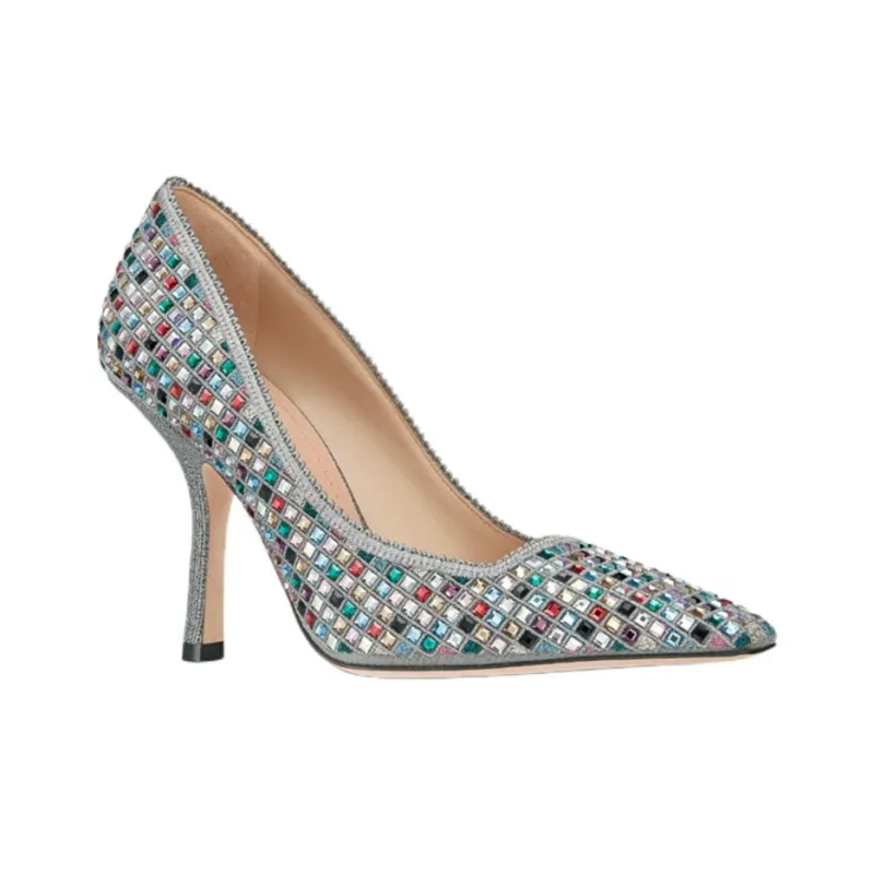DIOR Capture Slim Heel High Heels 10cm Women's Silver-2