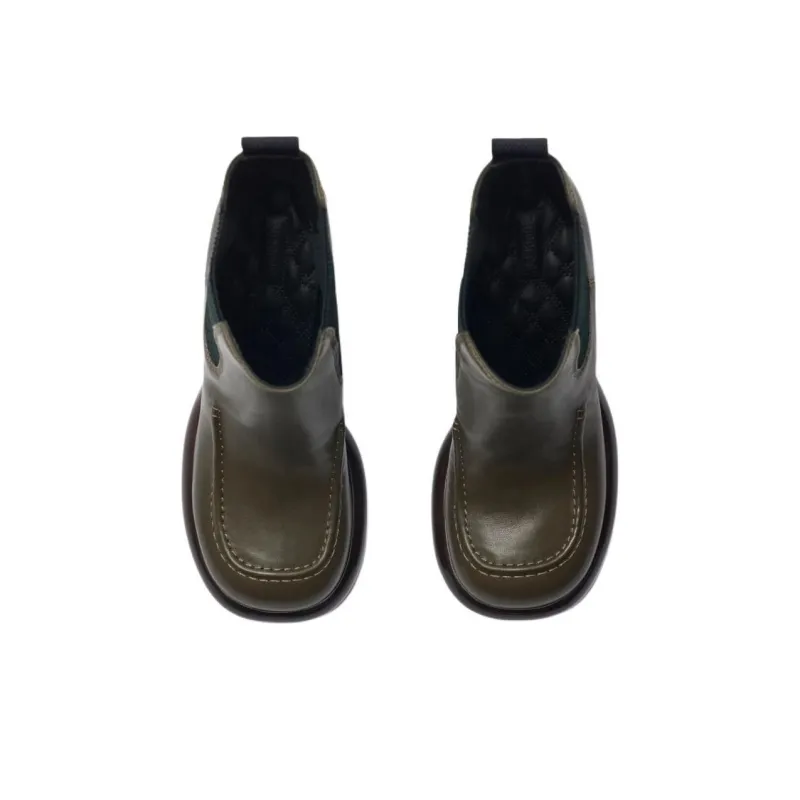 Burberry Wedge Short Chelsea Boots 9.5cm Women's Dark Green-4