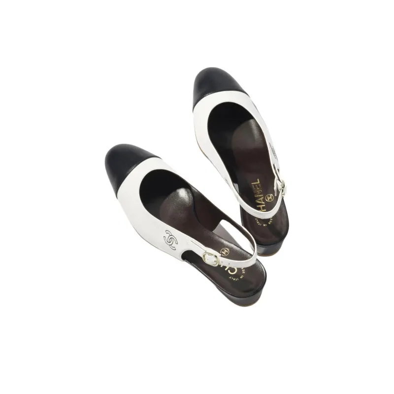 CHANEL Chunky Heel High Heels 3cm Women's Blue White-4