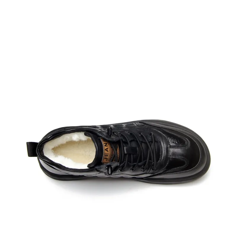 MODENGPAN Durable Warm Low-Top Casual Shoes Men's Black-3