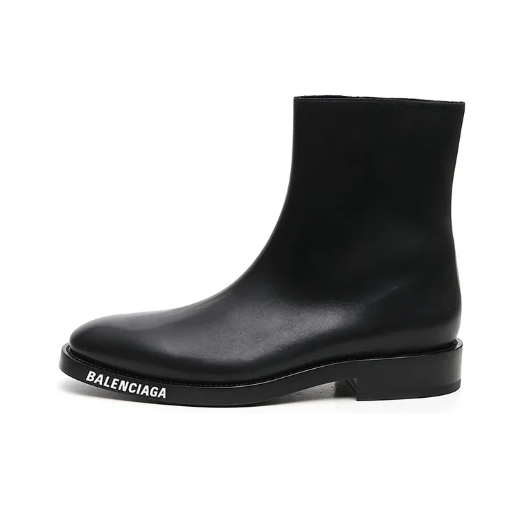 Balenciaga Leather Ankle Boot Black White Logo-0