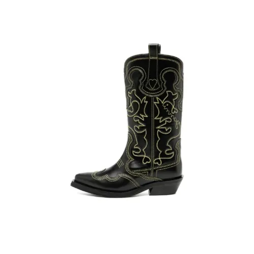 GANNI Contrast stitch Leather Cowboy Boots