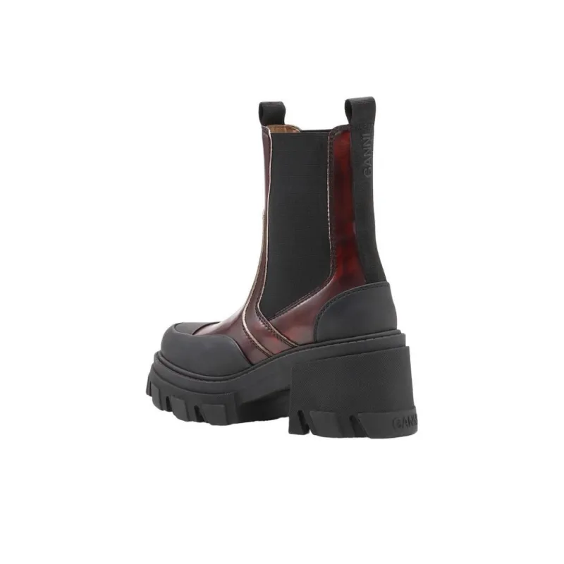 GANNI Short Chelsea Boots Women's Red Brown-3