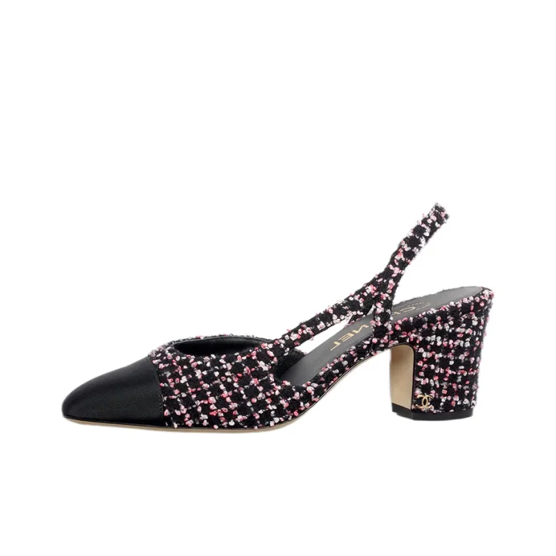 CHANEL Chunky Heel Stylish Sandal Women's Black-0