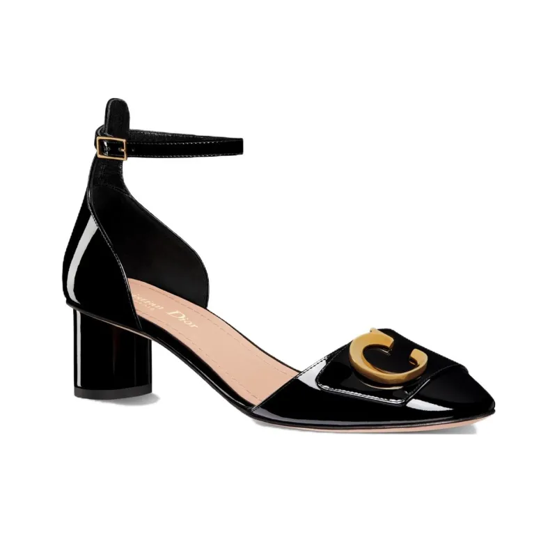 DIOR C'est Dior Chunky Heel High Heels 5cm Women's Black Gold-3