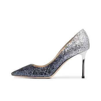 Jimmy Choo ROMY Slim Heel High Heels 8.5cm Women's Blue Silver