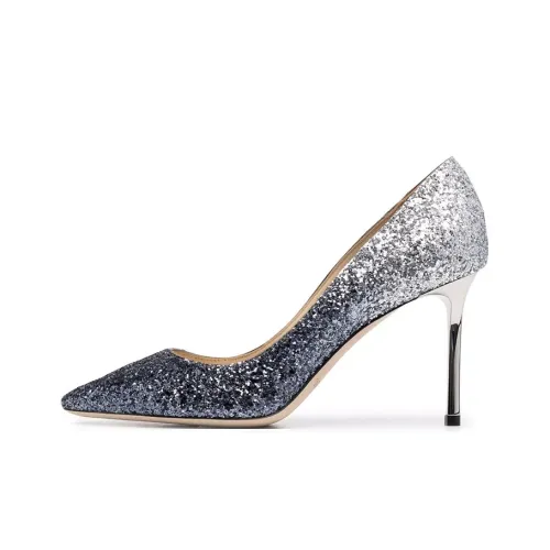 Jimmy Choo ROMY Slim Heel High Heels 8.5cm Women's Blue Silver