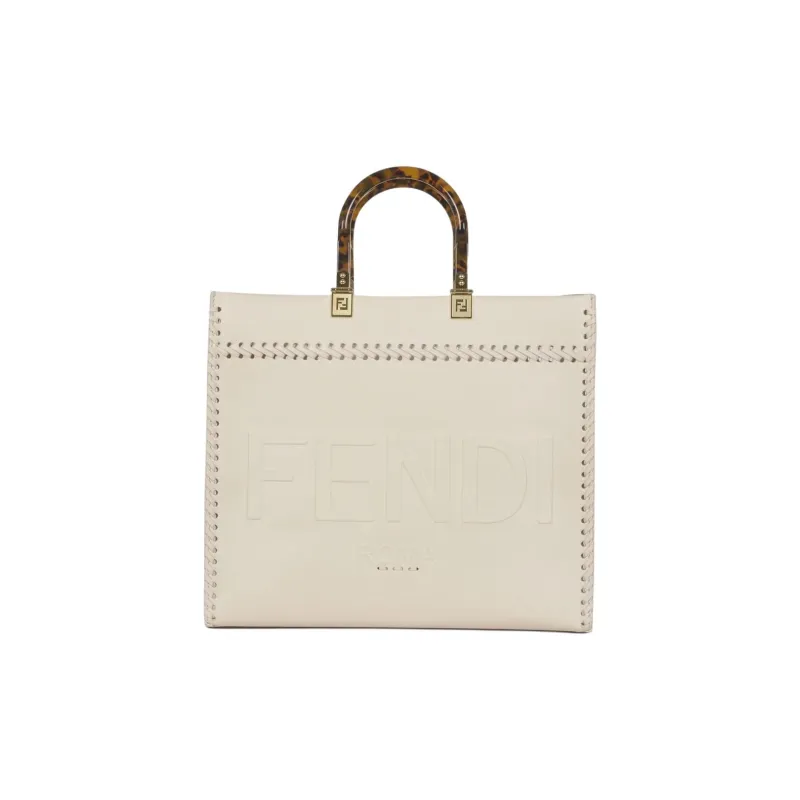 FENDI Calfskin Tote Bag, Shopping Bag, Shoulder Bag, Handbag Women's Ivory White-0