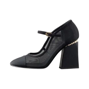 CHANEL Chunky Heel High Heels Women's Black