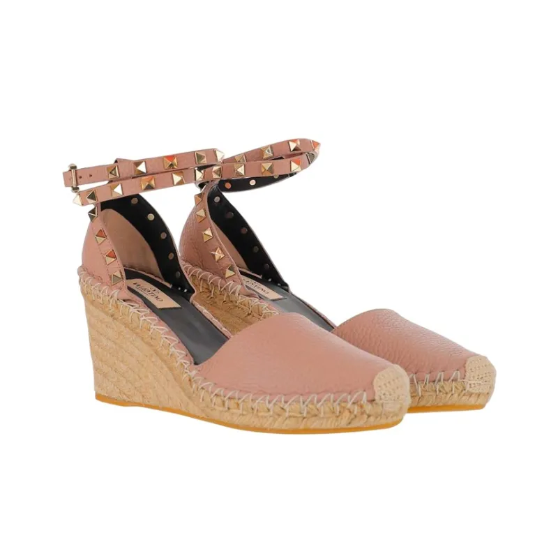 Valentino Rockstud Wedge Heel High Heels Women's Pink-2