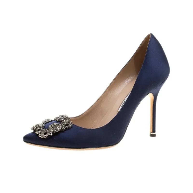 MANOLO BLAHNIK Hangisi High Heels 8.5cm Women's Blue-2