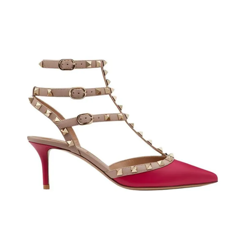 Valentino Rockstud Slim Heel High Heels 6.5cm Women's Red-1