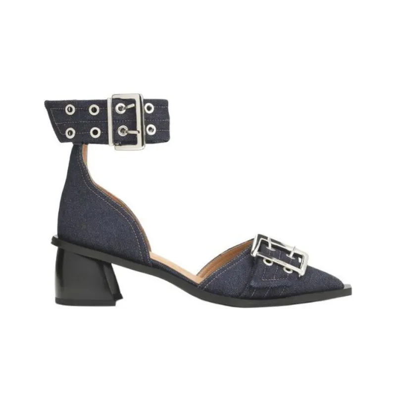 GANNI Chunky Heel High Heels Women's Dark Marine Blue-1