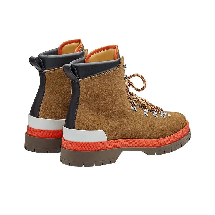 HERMES Denivele Ankle Boots Men's Brown-4