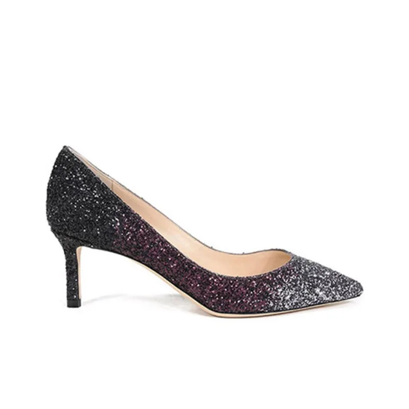 Jimmy Choo ROMY 60 Zhou Yangjie High Heels 6cm Women's Silver Gray Purple Black Gradient-1