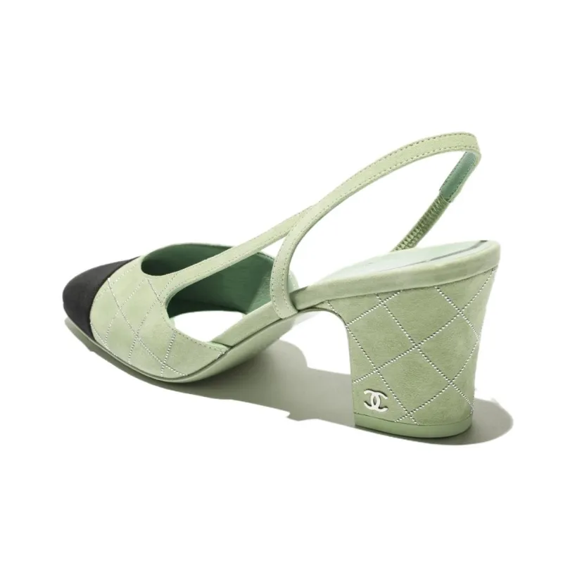 CHANEL Chunky Heel High Heels 6.6cm Women's Green-1