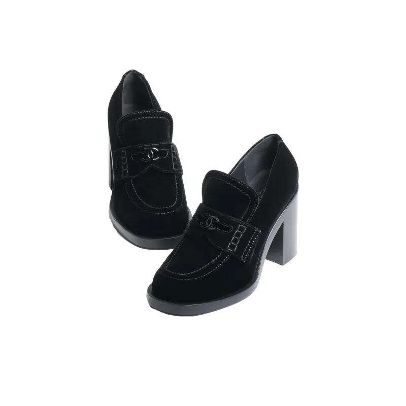 CHANEL Chunky Heel High Heels 9cm Women's Black-1