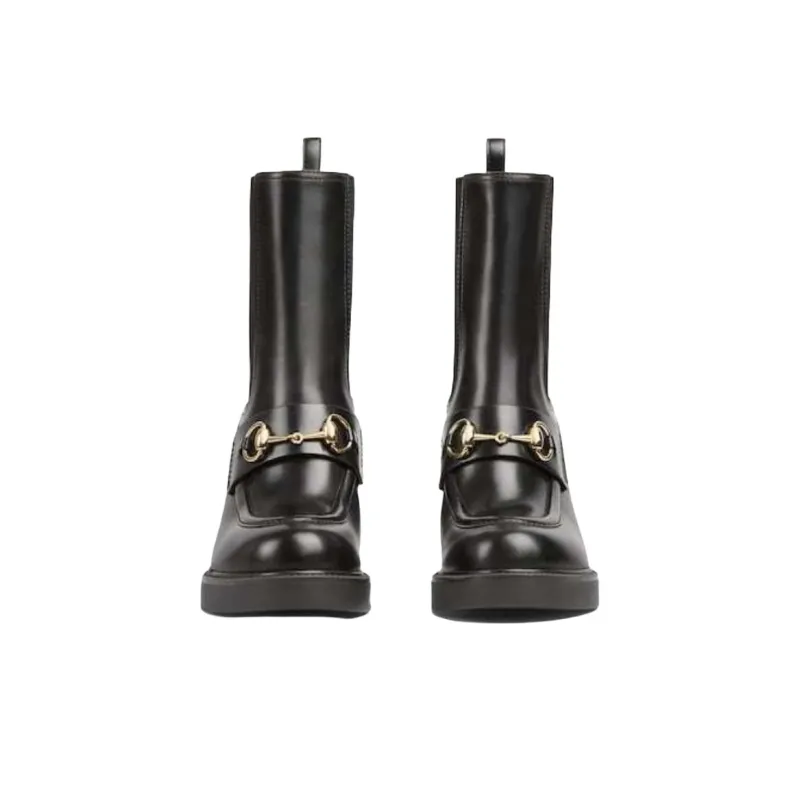 GUCCI Horsebit Short Chelsea Boots 7cm Women's Black-3