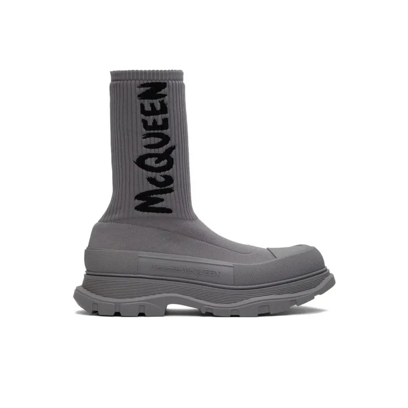 Alexander McQueen Graffiti Knit Tread Slick Boot Grey-1