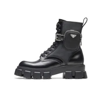 PRADA Monolith 55mm Pouch Ankle Boots Black Brushed Leather And Nylon