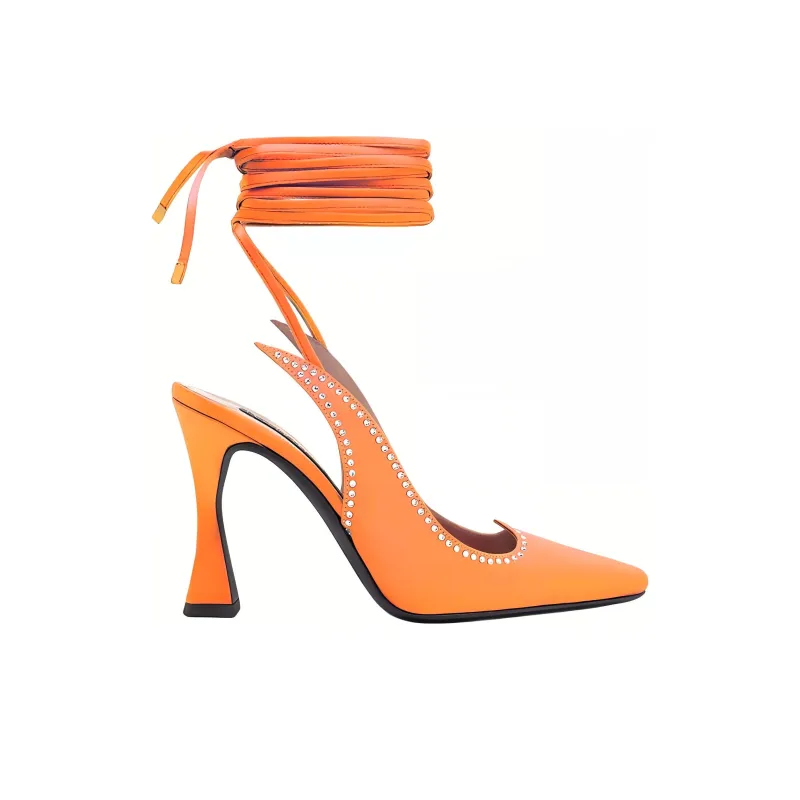 Les Petits Joueurs Taya Spool Heel High Heels 10cm Women's Orange-1