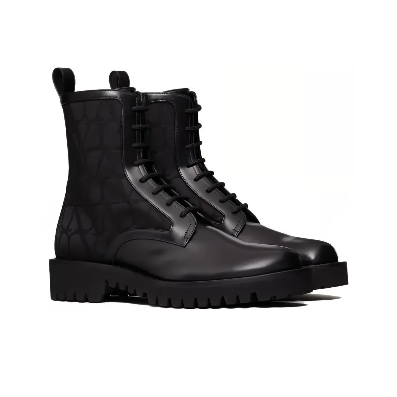 Valentino Toile Iconographe Round Toe Combat Boots-2