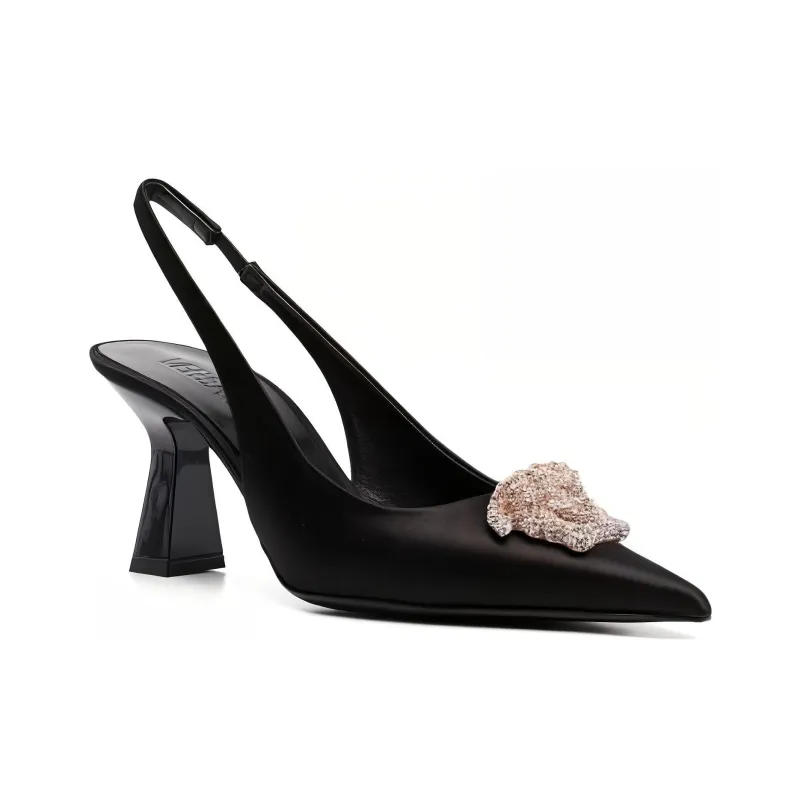VERSACE La Medusa Block Heel High Heels 8cm Women's Black-2