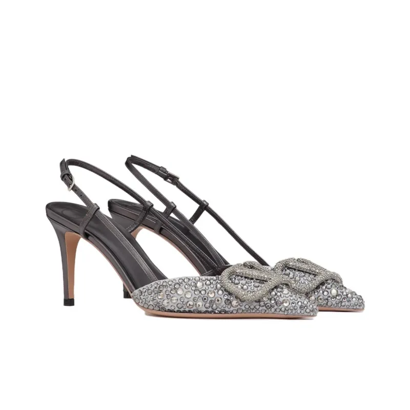 Valentino VLogo Signature Slim Heel High Heels 8cm Women's Gray-2