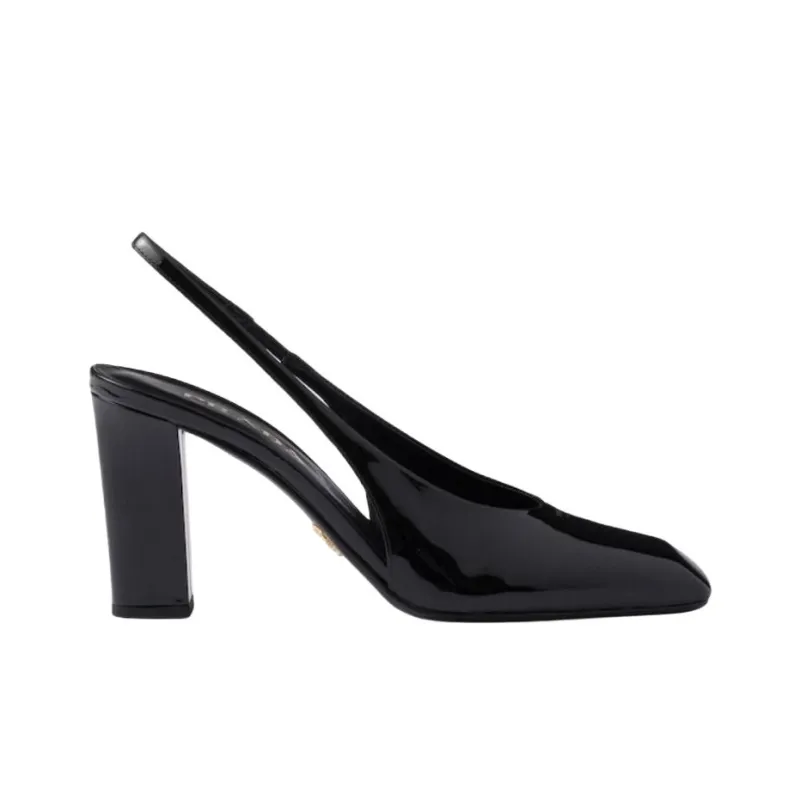 PRADA Patent Chunky Heel High Heels 8.5cm Women's Black-1