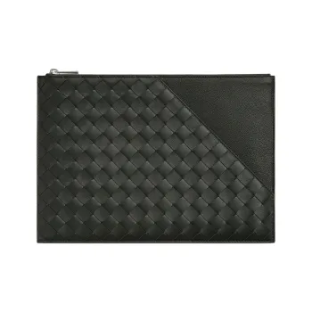 Bottega Veneta Intrecciato Lambskin Clutch Men's Dark Green
