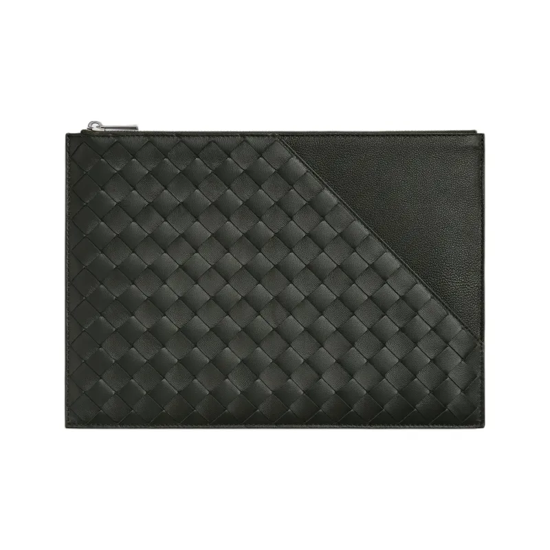 Bottega Veneta Intrecciato Lambskin Clutch Men's Dark Green-0