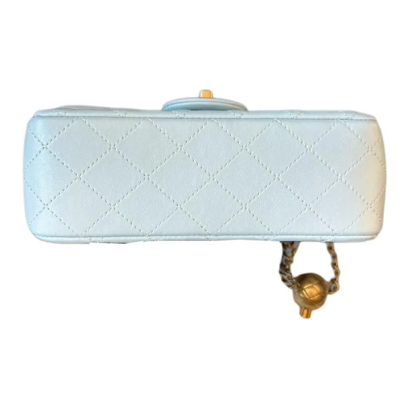 CHANEL Classic Flap CF Sheepskin Crossbody Bag, Shoulder Bag Mini Women's Light Blue-3