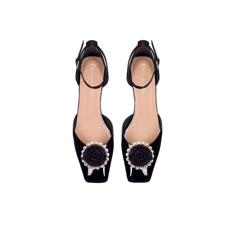 DIOR Rose Chunky Heel High Heels Women's Black-3