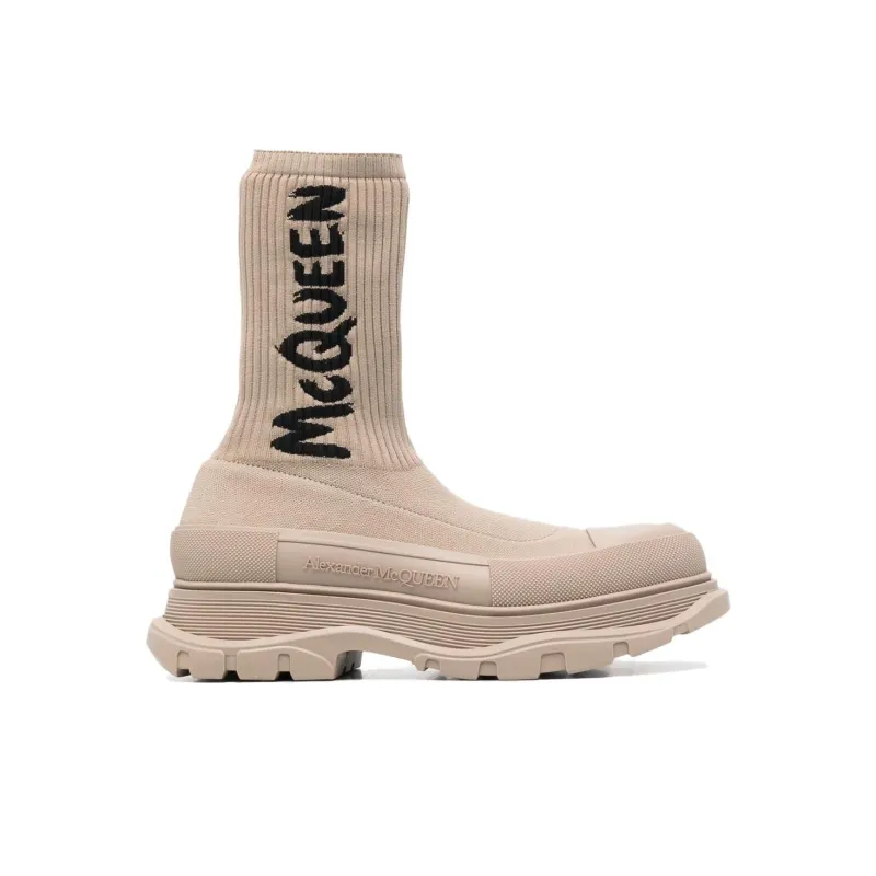 Alexander McQueen Graffiti Knit Tread Slick Boot Beige-1