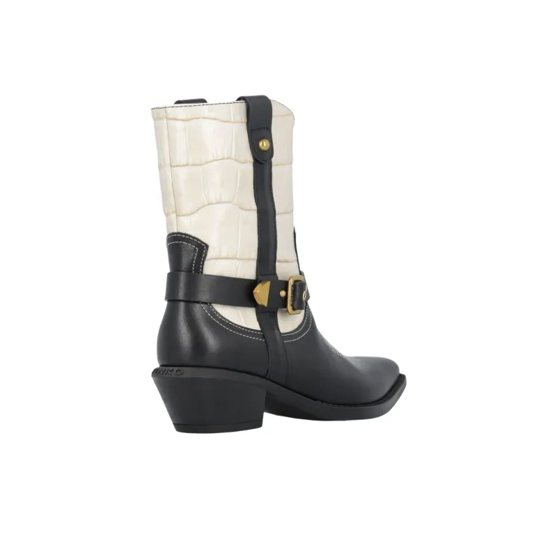 PINKO Texan Ankle Boots 5.5cm Women's Black White-3