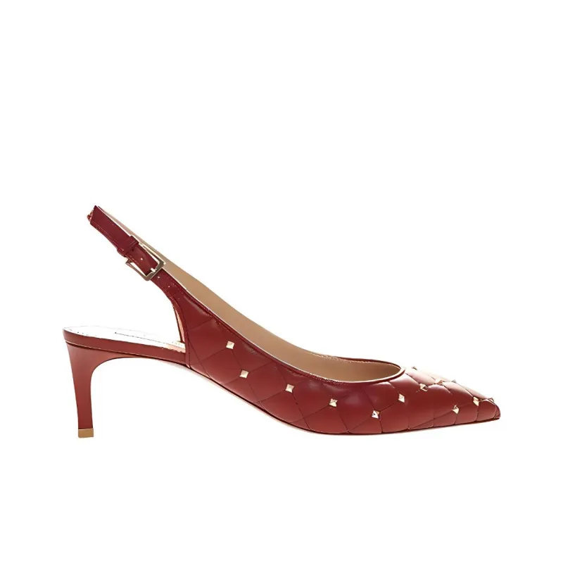 Valentino Rockstud Slim Heel High Heels Women's Red-1
