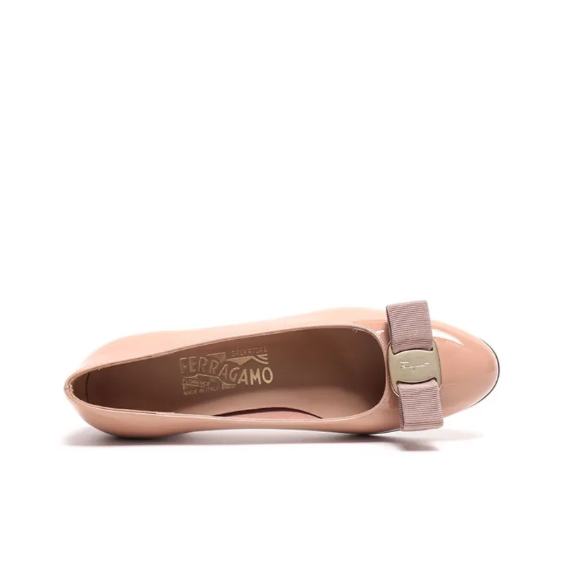 FERRAGAMO Vara Chunky Heel High Heels 3cm Women's Nude Pink-4