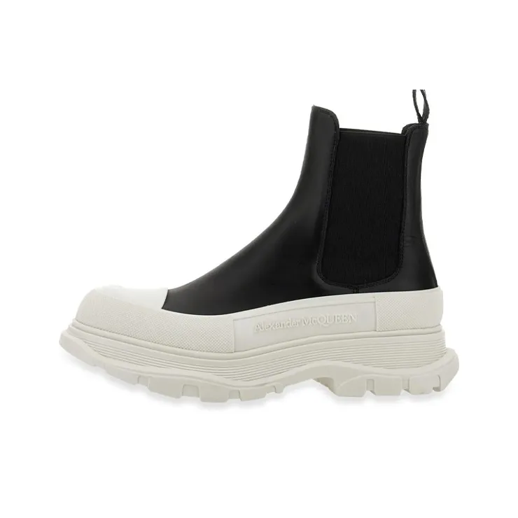 Alexander McQueen Leather Chunky Chelsea Boots 'Black White'-0