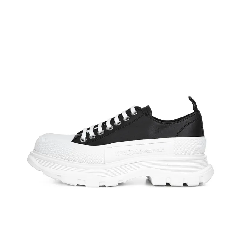 Alexander McQueen Tread Slick Low Lace Up Black Leather White-0
