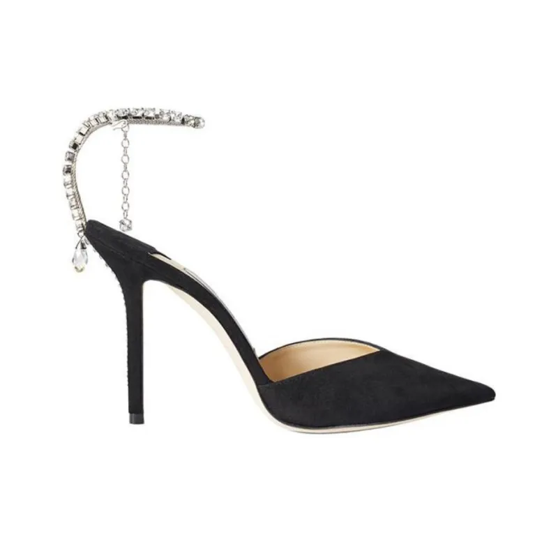 Jimmy Choo Saeda 100mm Pump Crystal Embellished Black Suede-1