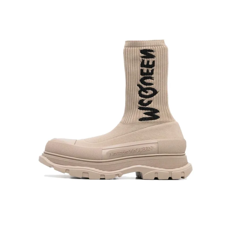 Alexander McQueen Graffiti Knit Tread Slick Boot Beige-0