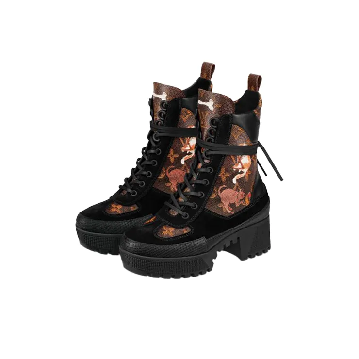 LOUIS VUITTON Lv Laureate Thick Sole Martin Boots Black Brown Women's-2