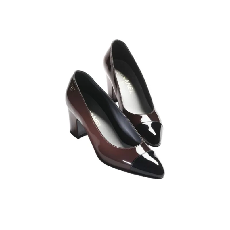 CHANEL Chunky Heel High Heels 6.5cm Women's Brown-3