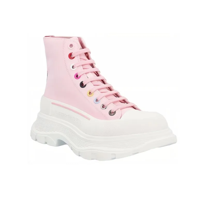 Alexander McQueen Tread Slick Short Martin Boot Women's Pink White-2
