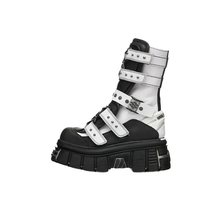 NEW ROCK Vetements Gamer Ankle Boots Men's Black White-0
