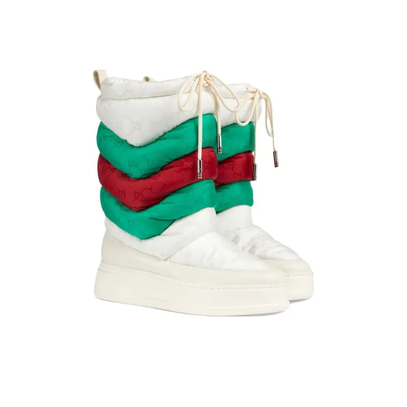 GUCCI Gg Chevron Boots White Green Red Women's-1