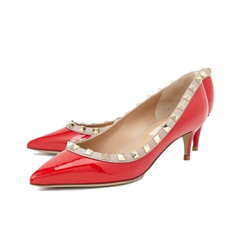 Valentino Slim Heel High Heels Women's Red-2