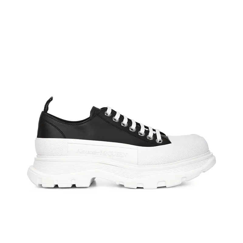 Alexander McQueen Tread Slick Low Lace Up Black Leather White-1