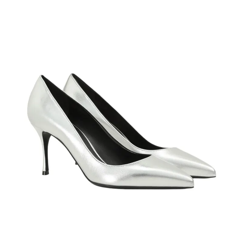 SERGIO ROSSI Godiva Slim Heel High Heels 7.5cm Women's Silver-2