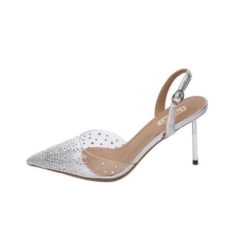 NICOLI Briony Slim Heel High Heels 8.5cm Women's Silver-0